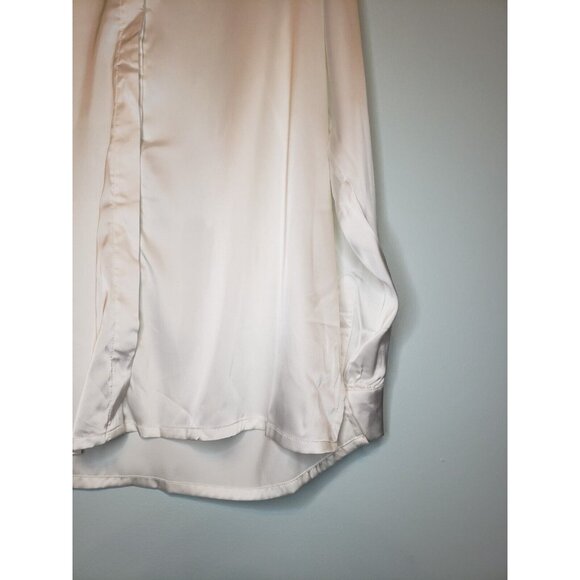 Escalier Womens Sz L Blouse Hidden Button Front Long Sleeve White Silky Top NWT - Picture 5 of 9